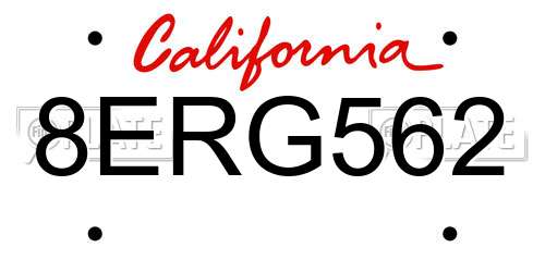 8ERG562 California License Plate