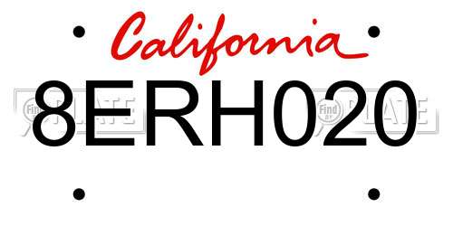 8ERH020 California License Plate