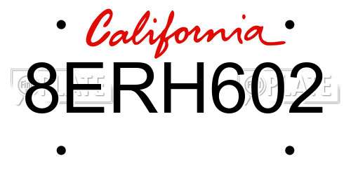 8ERH602 California License Plate