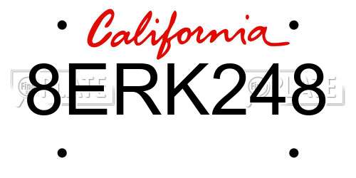 8ERK248 California License Plate