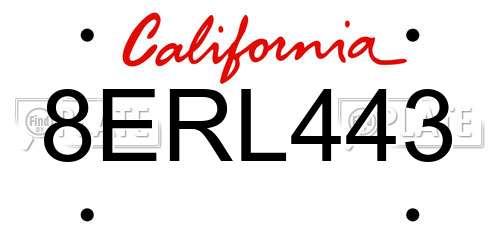 8ERL443 California License Plate