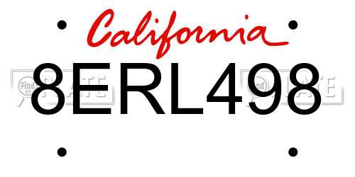 8ERL498 California License Plate