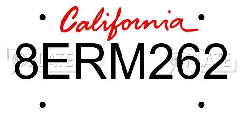 8ERM262 California License Plate