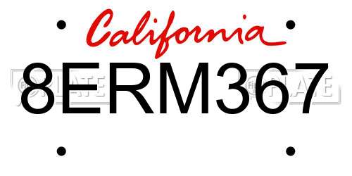 8ERM367 California License Plate