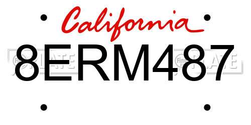 8ERM487 California License Plate