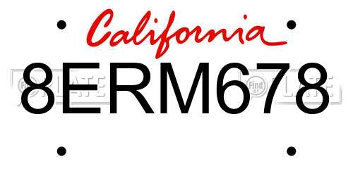 8ERM678 California License Plate