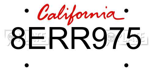 8ERR975 California License Plate