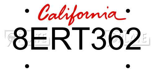 8ERT362 California License Plate