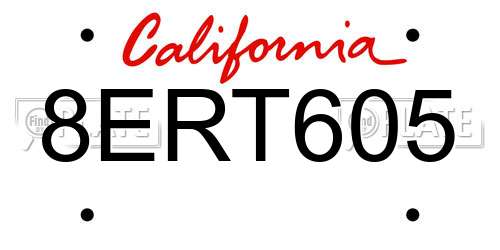 8ERT605 California License Plate