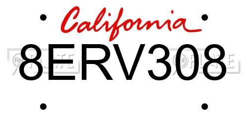 8ERV308 California License Plate