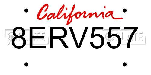 8ERV557 California License Plate
