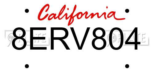8ERV804 California License Plate