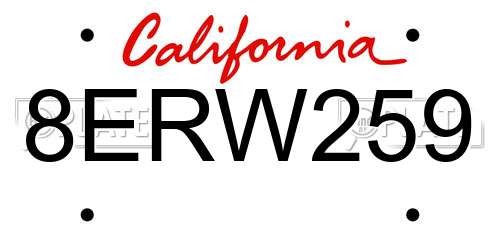 8ERW259 California License Plate