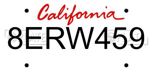 8ERW459 California License Plate