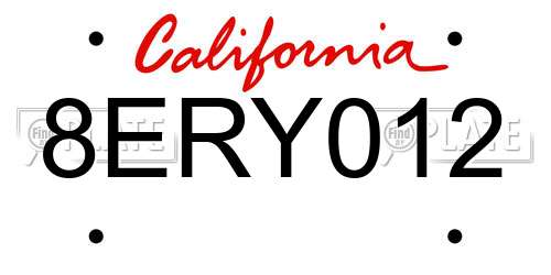 8ERY012 California License Plate