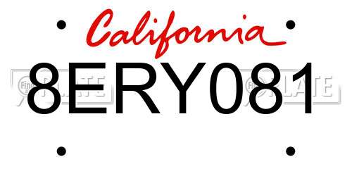 8ERY081 California License Plate