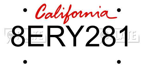 8ERY281 California License Plate