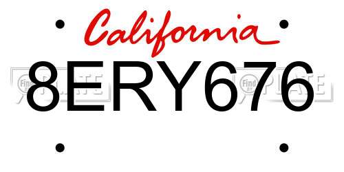 8ERY676 California License Plate