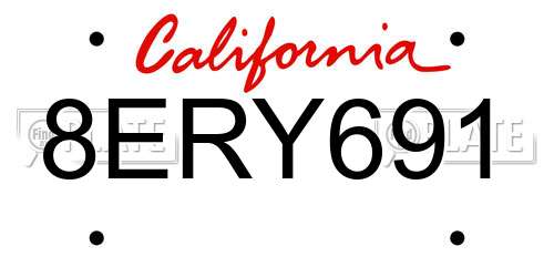8ERY691 California License Plate