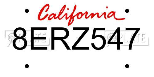 8ERZ547 California License Plate