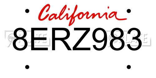 8ERZ983 California License Plate