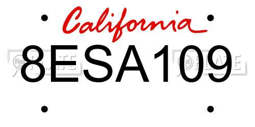 8ESA109 California License Plate