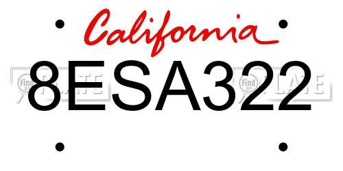 8ESA322 California License Plate
