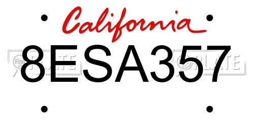 8ESA357 California License Plate