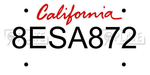 8ESA872 California License Plate