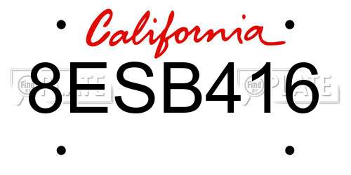 8ESB416 California License Plate