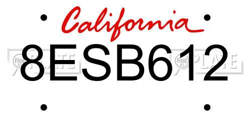 8ESB612 California License Plate