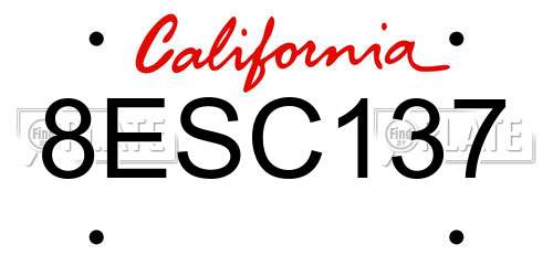 8ESC137 California License Plate
