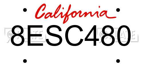 8ESC480 California License Plate