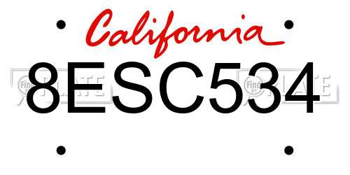 8ESC534 California License Plate