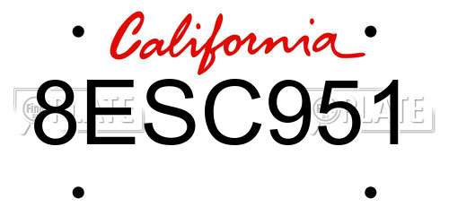 8ESC951 California License Plate