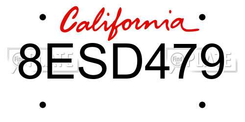 8ESD479 California License Plate