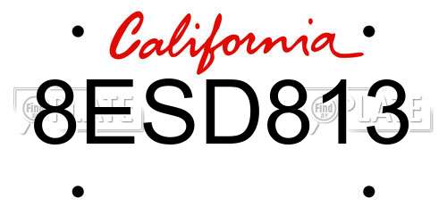 8ESD813 California License Plate