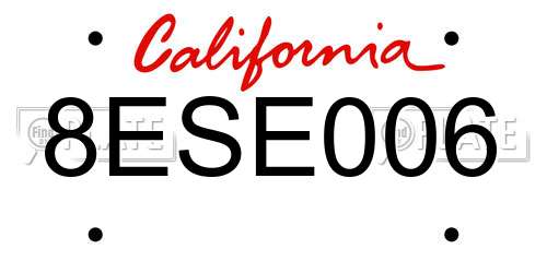 8ESE006 California License Plate