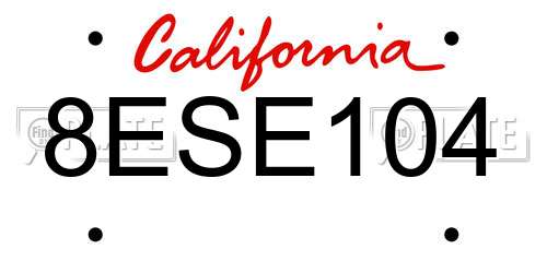 8ESE104 California License Plate