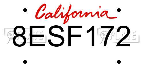 8ESF172 California License Plate