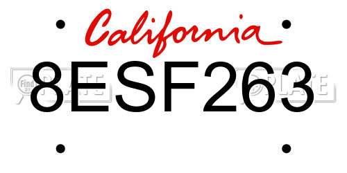 8ESF263 California License Plate
