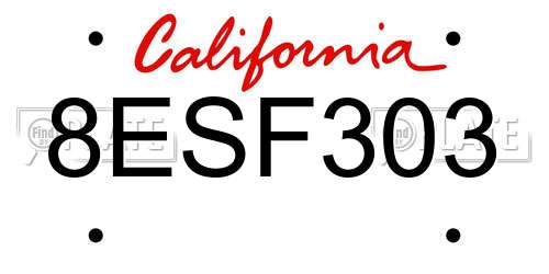 8ESF303 California License Plate