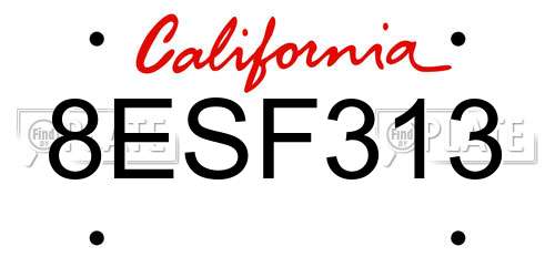 8ESF313 California License Plate