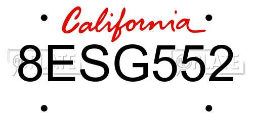 8ESG552 California License Plate