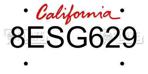 8ESG629 California License Plate