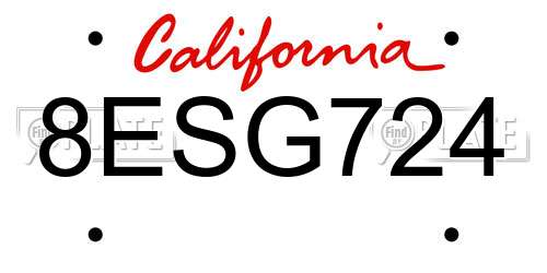 8ESG724 California License Plate