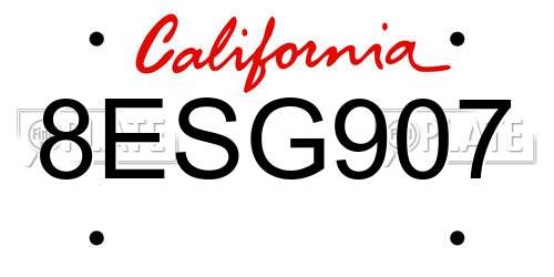 8ESG907 California License Plate