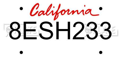 8ESH233 California License Plate