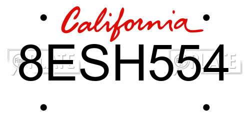 8ESH554 California License Plate