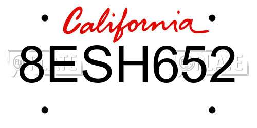 8ESH652 California License Plate